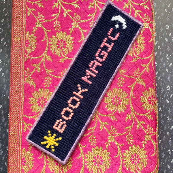 Handmade Needlepoint & Cross Stitch Bookmark, Book Magic, Book Lover Gift