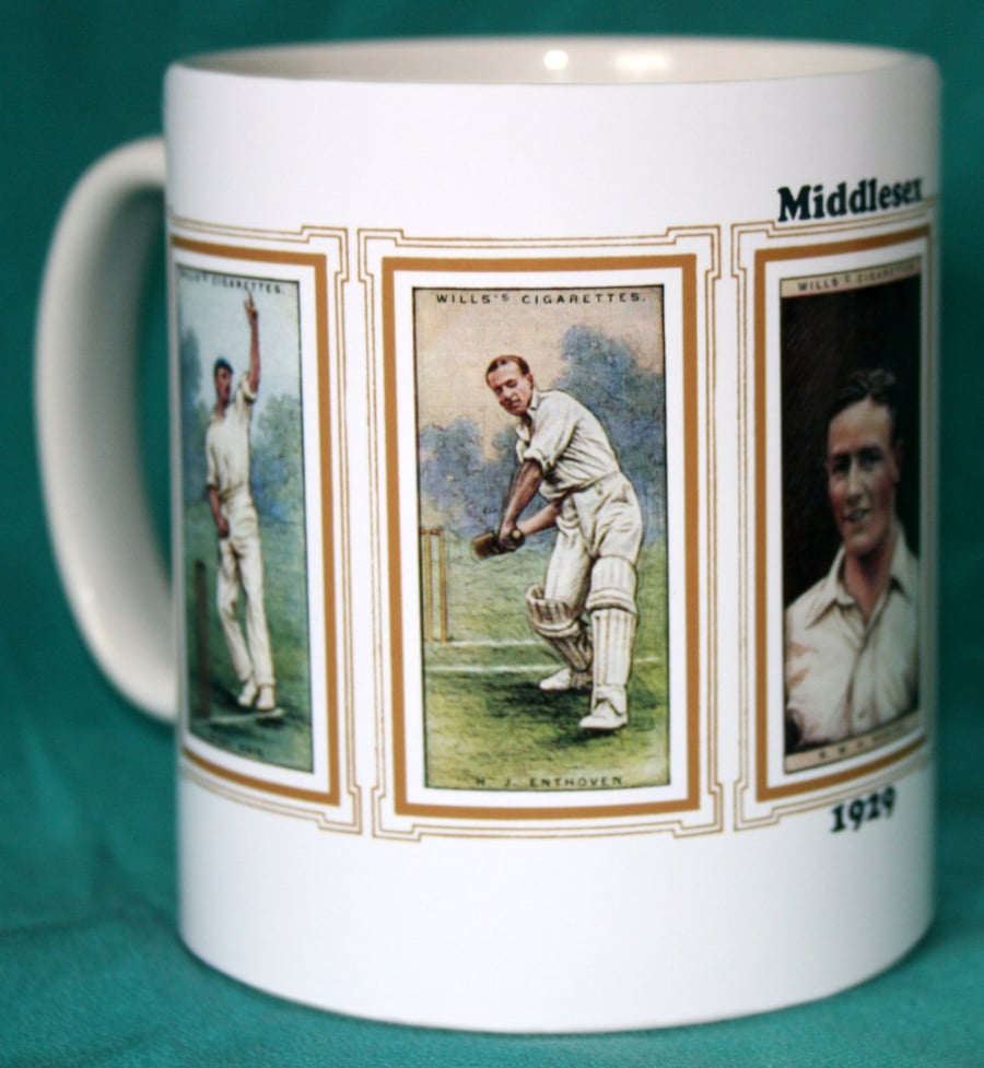Cricket mug Middlesex 1929 cricket counties T J Durston H J Enthoven N Haig E T 
