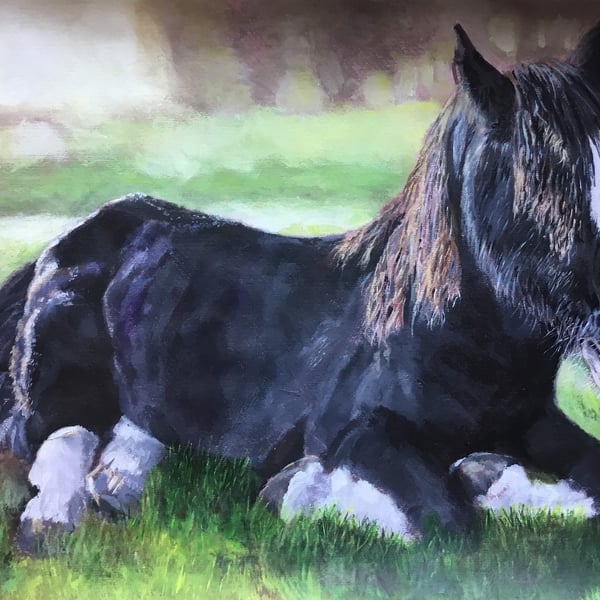 Luxury giclee print of 'Caesar' a Shire horse painting by artist Janet Bird