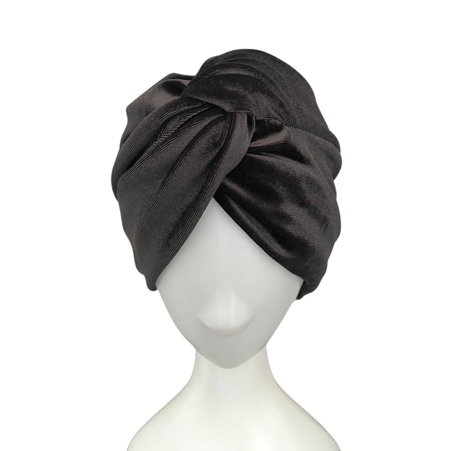 Black Luxury Velvet Turban Twist Head Wrap Soft Velvet 1940s Turban Hat
