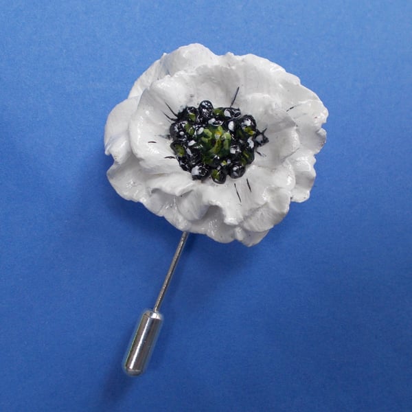 WHITE PEACE POPPY PIN Remembrance Peace Lapel Flower Pin HANDMADE HAND PAINTED