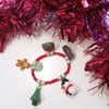 Retro Christmas themed charm bracelet RED BEADS handmade, unique,quirky, novel