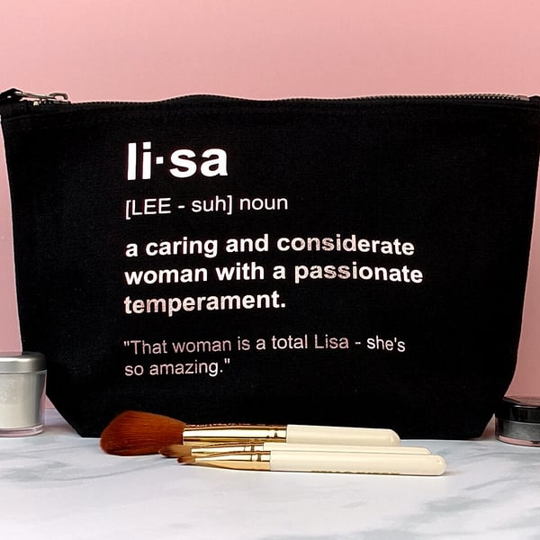 Personalised name definition makeup bag - add your own meaning