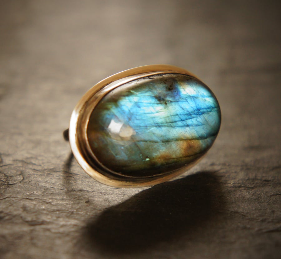 Glowing Blue Labradorite and Sterling Silver Ring,Adjustable