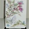flowers and butterfly hand painted greetings card ( ref F 534)