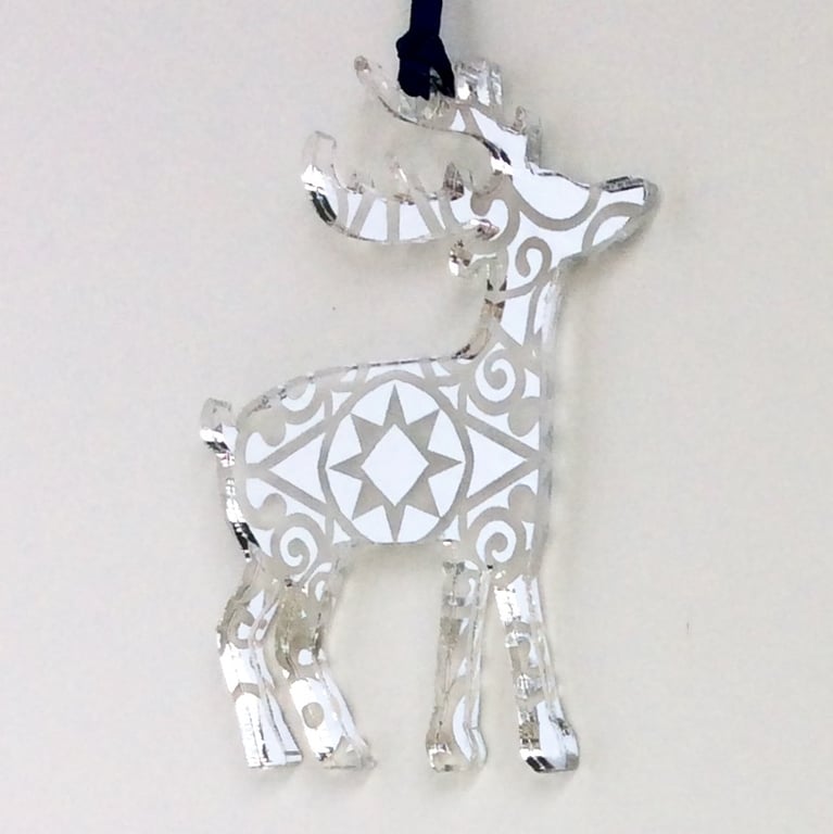 Silver mirrored reindeer - star design