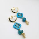 Boho handmade Coastal Marocan Blue Agate & Faux Turqoise drop earrings
