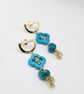 Boho handmade Coastal Marocan Blue Agate & Faux Turqoise drop earrings