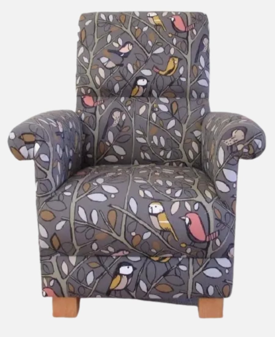 Child's Chair Tweety Birds Grey Fabric Children's Armchair Baby High Back Seat
