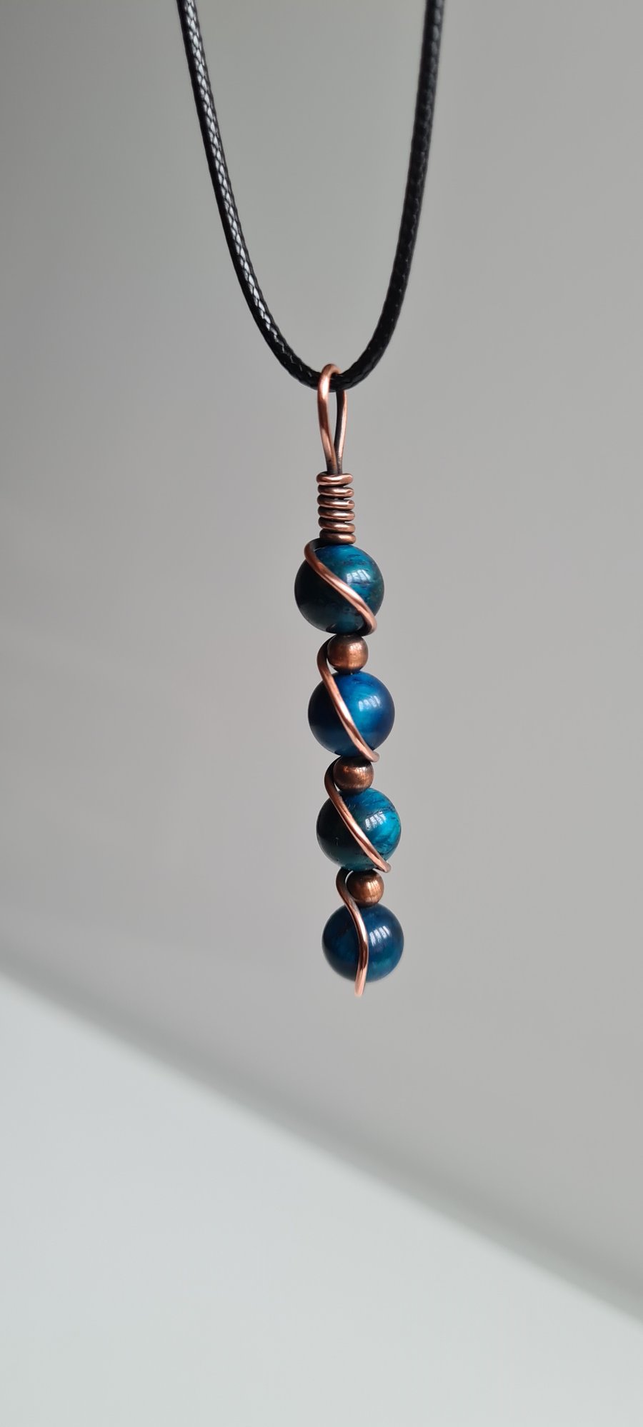 Blue Tiger's Eye & Copper Necklace Pendant Gift Boxed Crystal Jewellery Jewelry