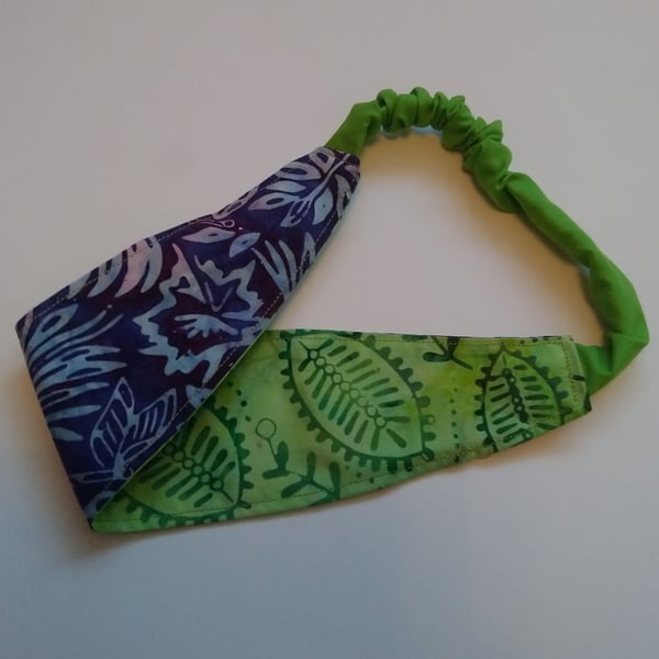 Green and Purple Batik Reversible Headband