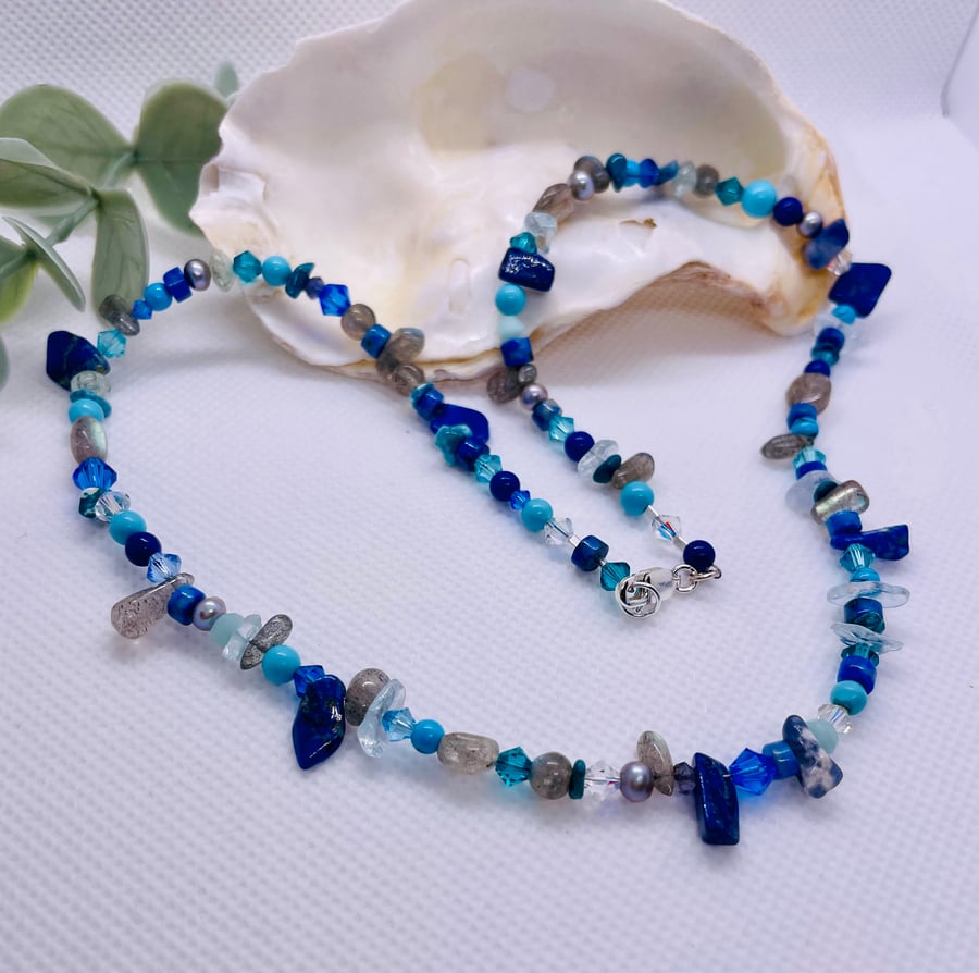 Bead soup necklace - Blues