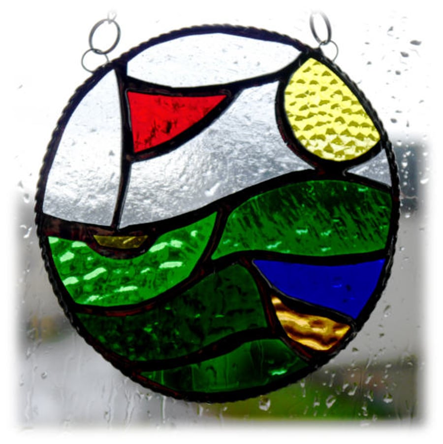 Golf Ball Stained Glass Suncatcher Handmade Ring Green  Flag Sport