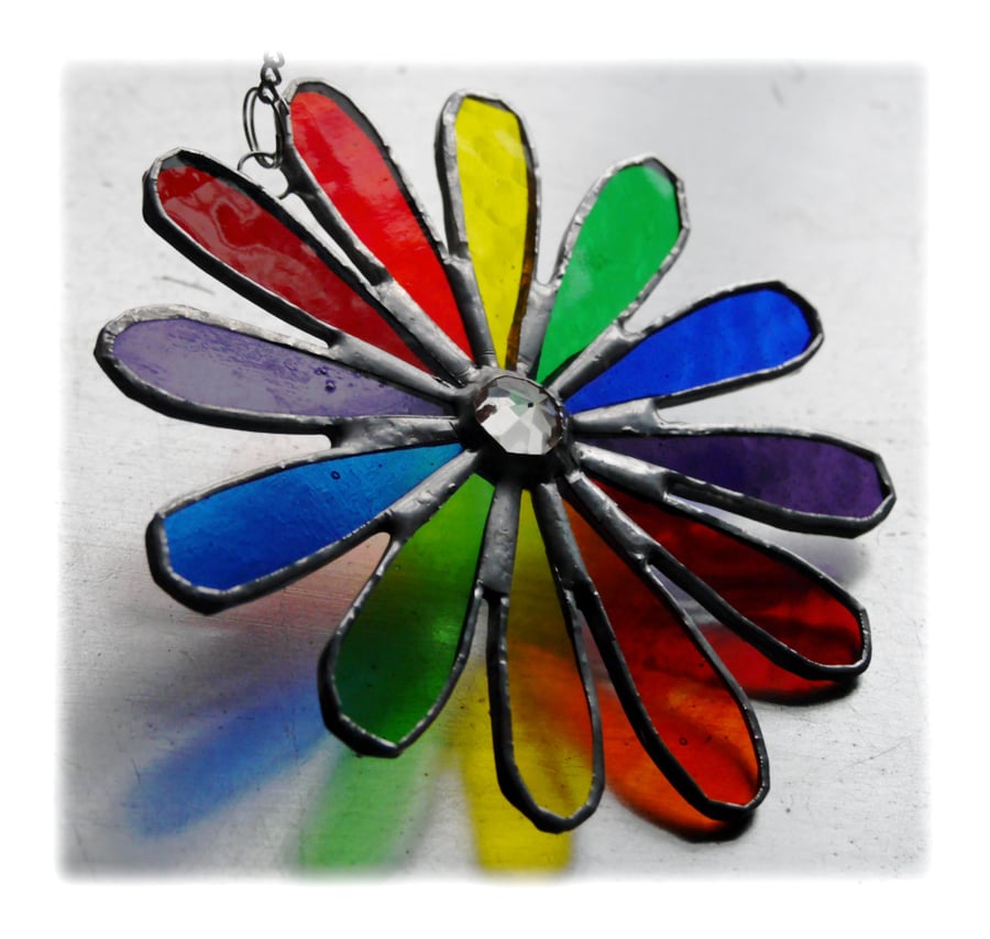 Rainbow Daisy Stained Glass Suncatcher Flower 003