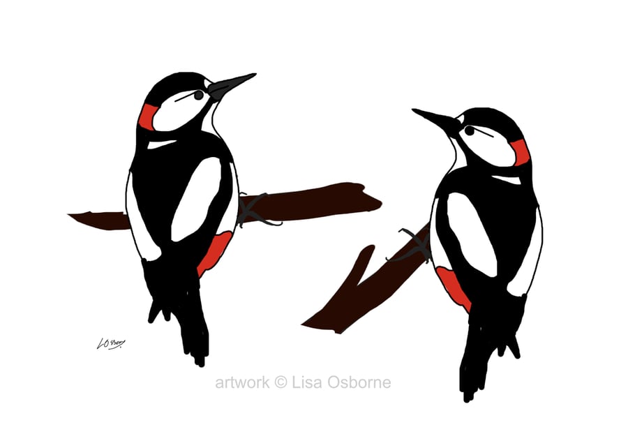 Woodpeckers - woodland birds - bird art print
