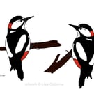 Woodpeckers - woodland birds - bird art print