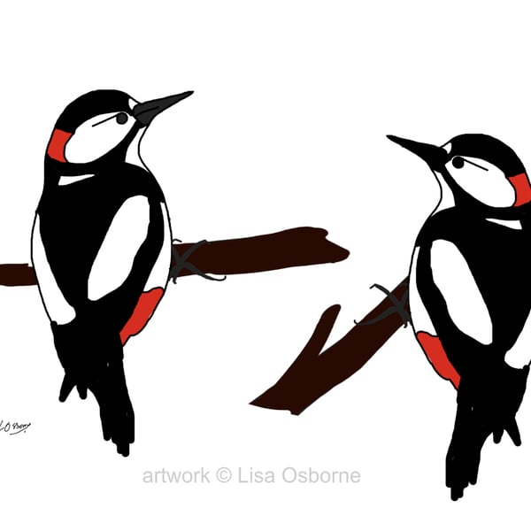 Woodpeckers - woodland birds - bird art print