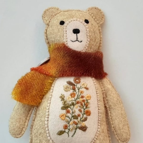 Scandi Woodland teddy bear, embroidered one of a kind bear,hanging decoration