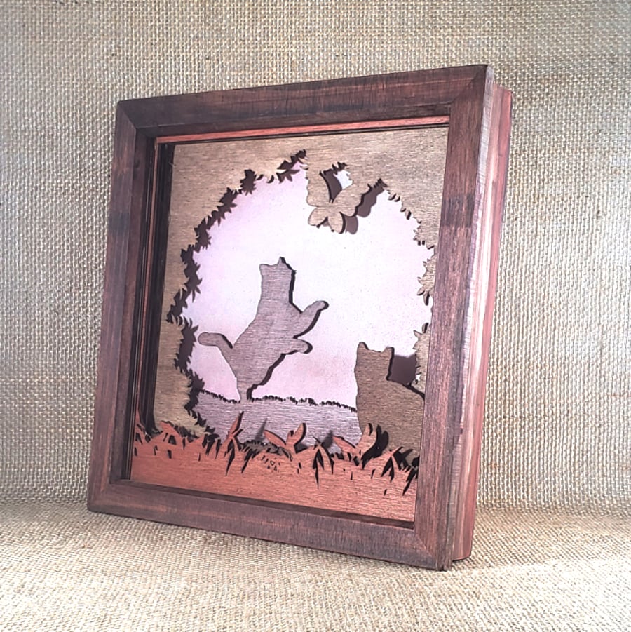 Cats in the Garden - Wooden 3D Laser Cut Picture 