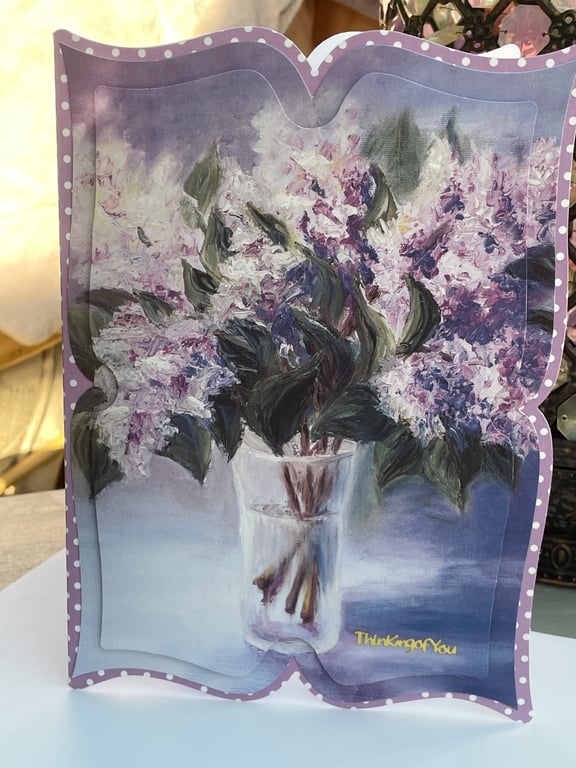 Vase of purple hydrangeas thinking of you sympathy card