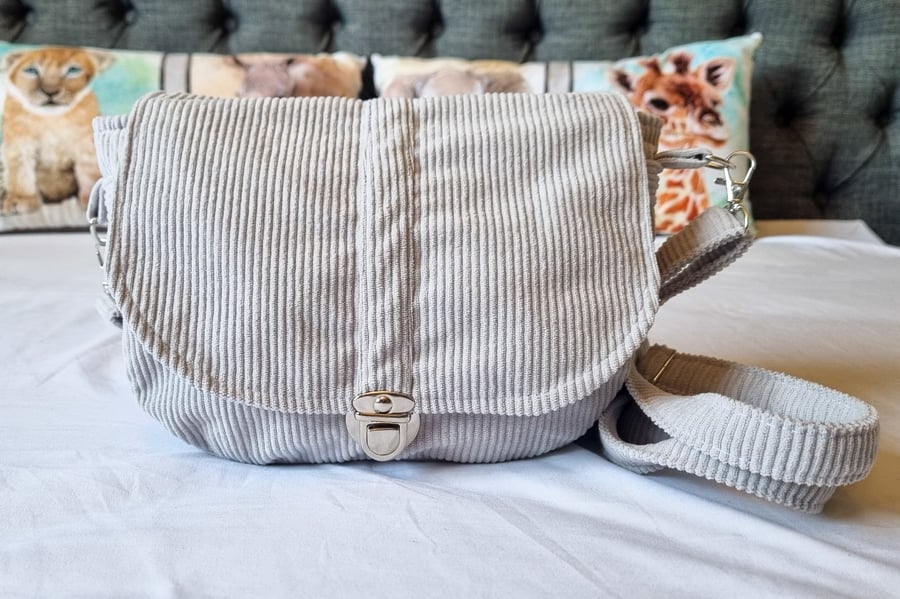 Grey Soft Corduroy Handbag