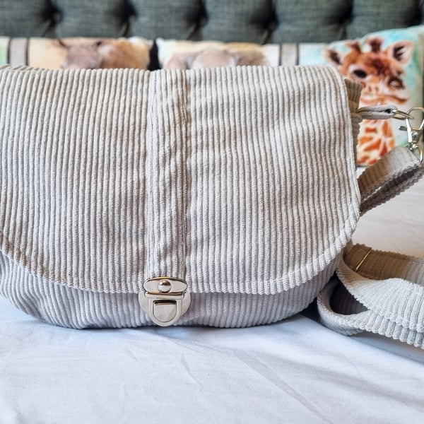 Grey Soft Corduroy Handbag