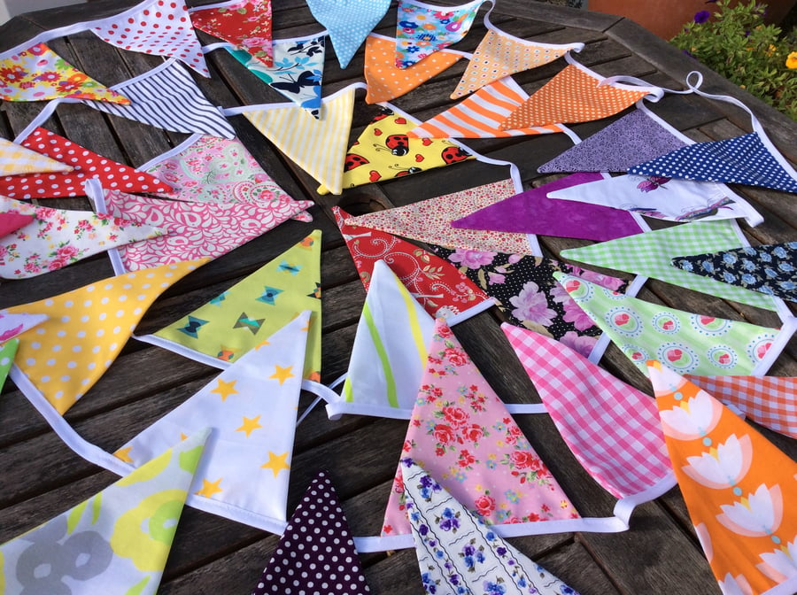Bunting - boho mixed colour collection - 48 flags 10.5m including ties