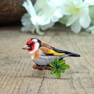 Goldfinch Pin, Handmade Wooden Bird Brooch, Bird Lover Gift
