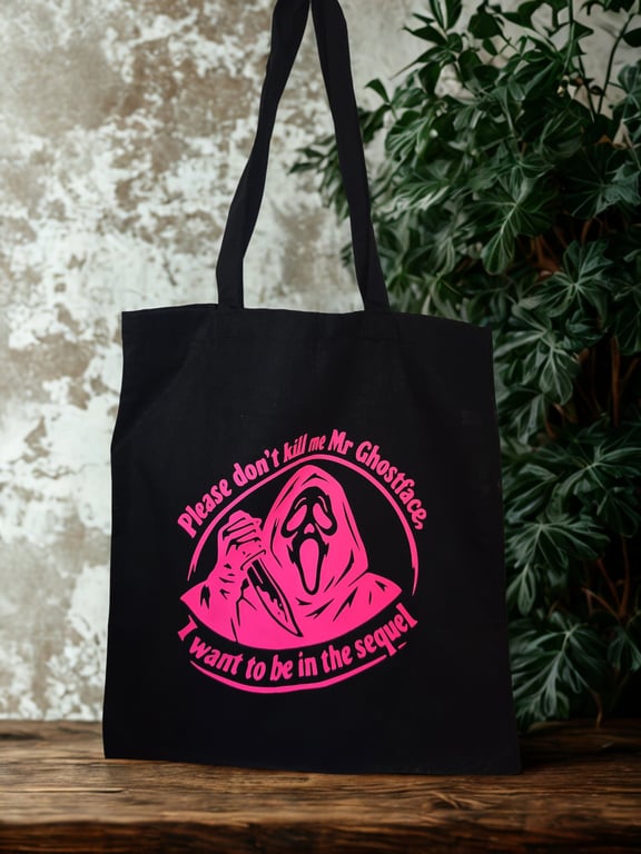 Hot Pink Ghostface Inspired Horror Tote Bag  Please Don't Kill Me Mr Ghostface