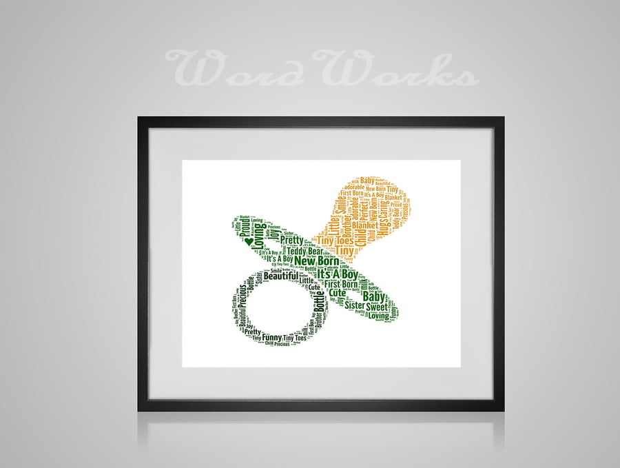 Personalised New Baby Dummy Word Art Design