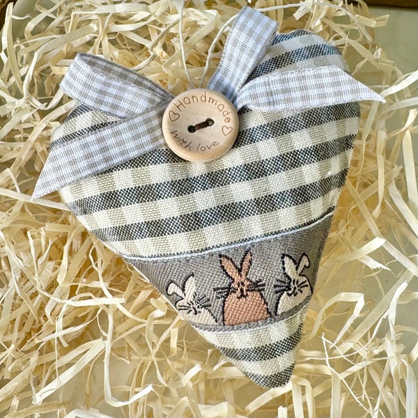 SALE ITEM - EASTER BUNNY HEART - taupe and black checks