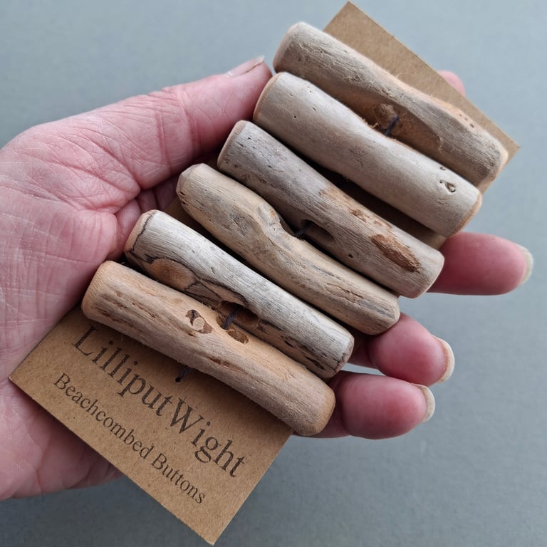 Set of six chunky driftwood toggle buttons with single hole