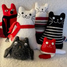 Hand knitted white mohair cat,   collectables, cat shaped cushion    