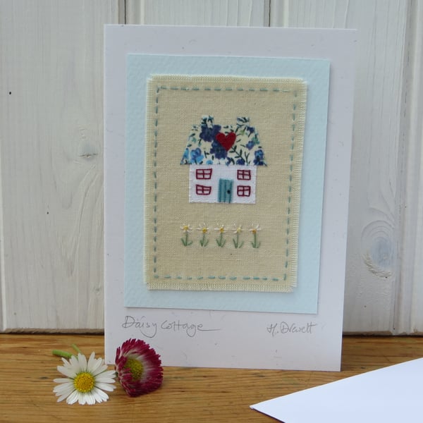 Daisy Cottage card, hand-stitched, for any occasion, a card to keep!