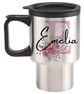 Personalised Pink Floral Initial and Name Travel Mug Personalised Gift - Image 3