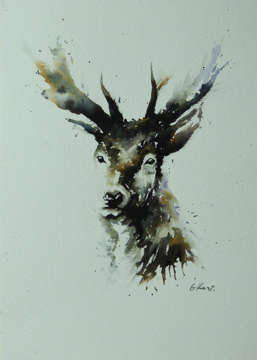 Stag Head, Original Watercolour Painting.