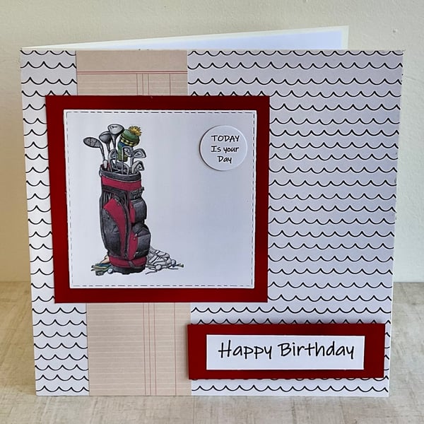  Card. Handmade golfing birthday card for him or her. 
