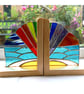Stained Glass Rainbow Sea and Sky Bookends on Oak Stands Handmade Art - Image 7