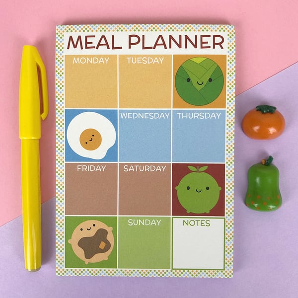 Meal Planner Magnetic Notepad - Kawaii Food