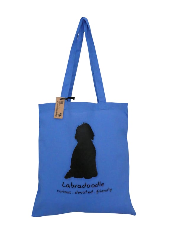 Digg Design LABRADOODLE cotton Tote Bag. Azure Blue