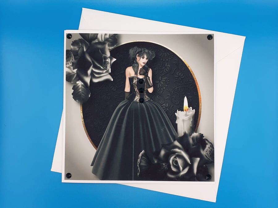 Large Gothic Birthday Card, 8x8inches, 20x20cms