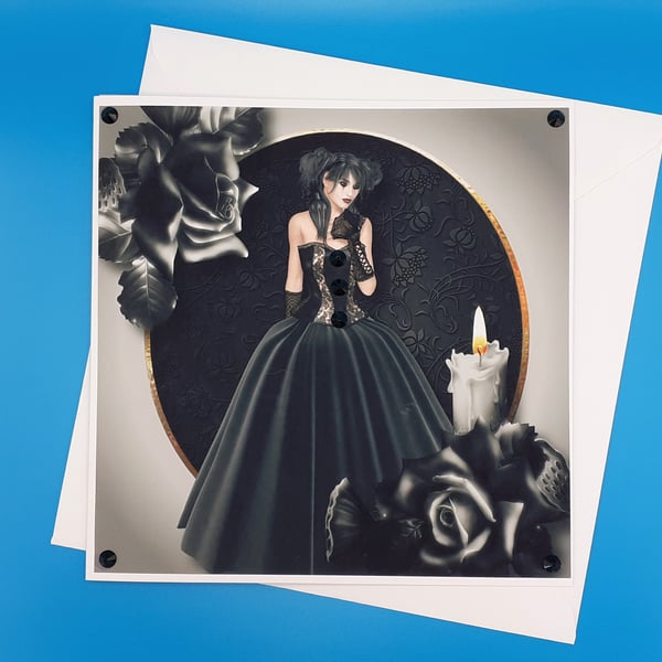 Large Gothic Birthday Card, 8x8inches, 20x20cms