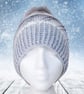 Crochet hat, beanie. Grey and white ombre ladies swirl pom pom hat. Ladies hat. - Image 2