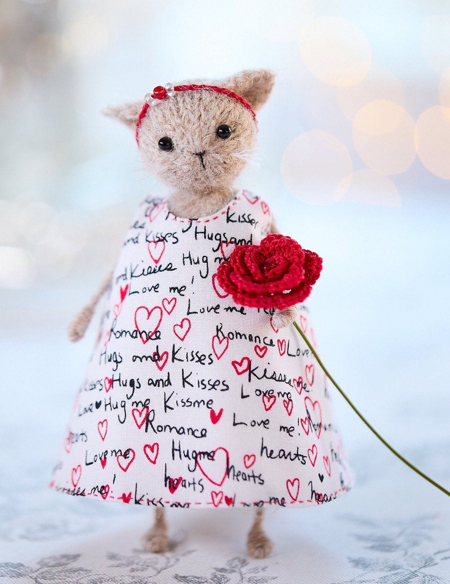 Knitted Cat Doll, St Valentine's Day gift 