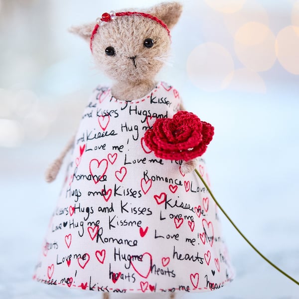 Knitted Cat Doll, St Valentine's Day gift 