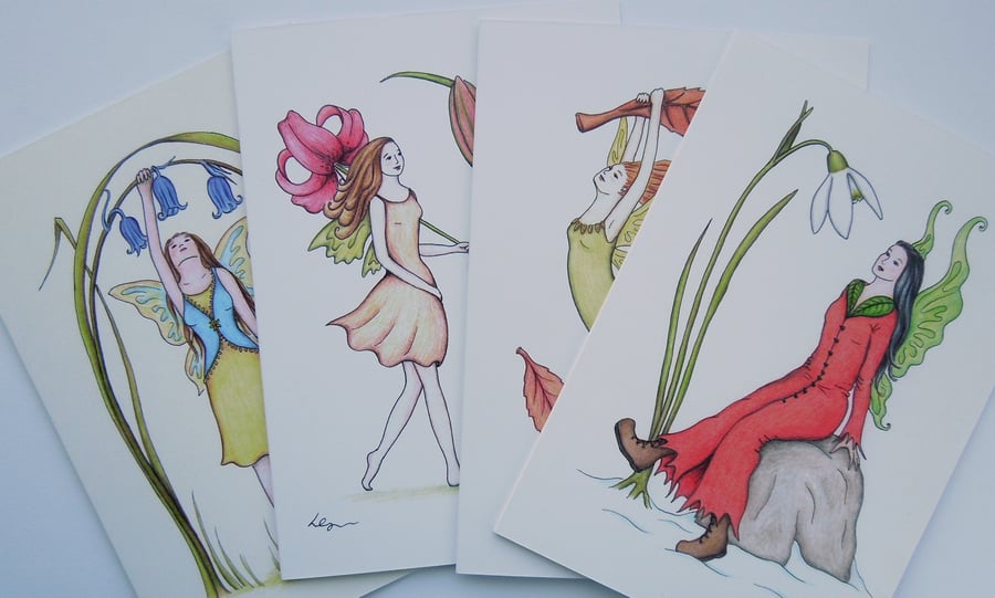 Four Seasons Fairies 4 pack fine art greeting cards with envelopes