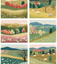 Pack of 6 - Countryside Landscapes  - A6 White Linen Note Card & Envelope Set