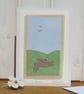 Hare in the Daisies a hand-stitched miniature mounted on recycled card - Image 1