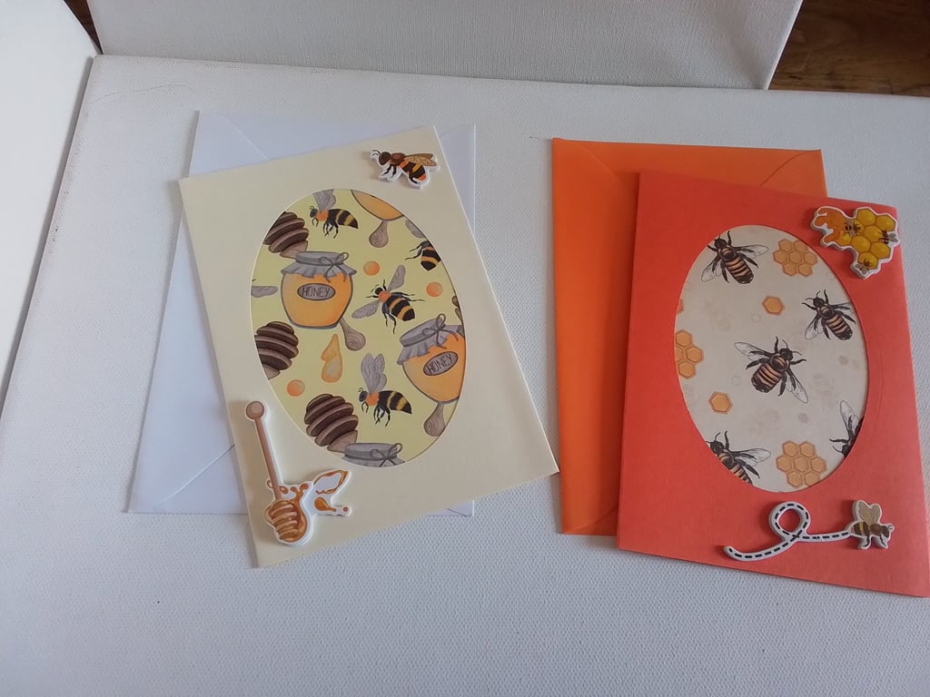 Bees. Pack of 2 any occasion cards. Ref 531. Summer seconds
