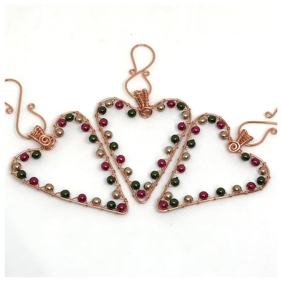 Copper Heart Decorations, Christmas Hearts, Christmas Decorations.